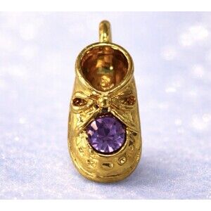Vtg  2002 Avon Gold Tone Baby Bootie Charm February Birthstone Amethyst